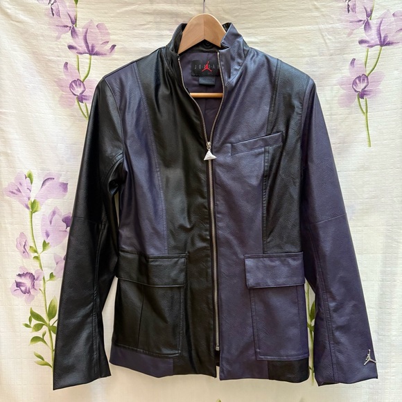 NEW Nike Jordan Classic Capsule 2.0 Purple and Black Faux Leather Jacket - Picture 1 of 4